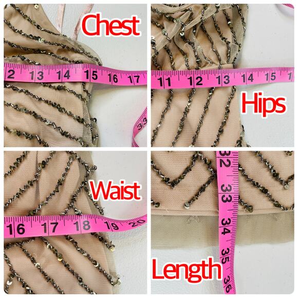 Adrianna Papell Nude Beaded Blouson Strappy Fancy Art Deco Cocktail Dress 6 - Picture 11 of 11